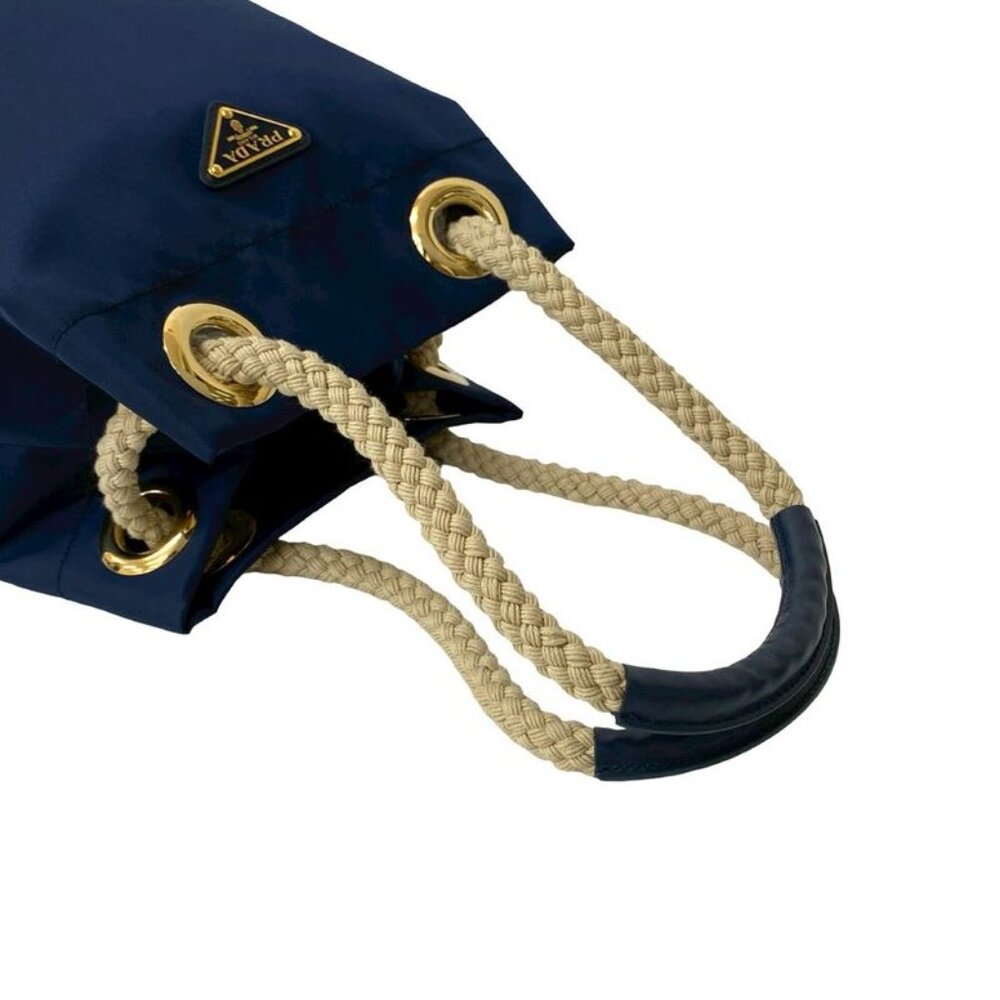 Prada Triangle Logo Plate Hardware Nylon Leather Shoulder Bag Tote - Picture 4 of 10